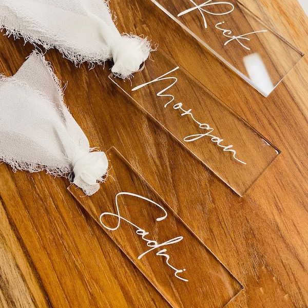 Custom Acrylic Place Card | Custom Place Card | Acrylic Name Tag | Wedding Guest Name Card | Ribbon Acrylic Place Card