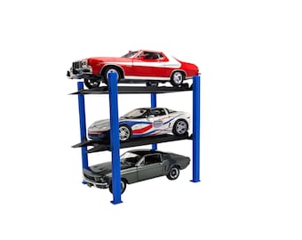 Elevador de coche de 4 postes a escala 1:24 para dioramas de fundición a presión, accesorios de garaje en miniatura, expositor de cajas de cerillas Hot Wheels y elevador de garaje.