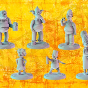 Yellow Family Miniature Figurines – Cartoon-Inspired Animated Collectible Character Set (Set of 6)