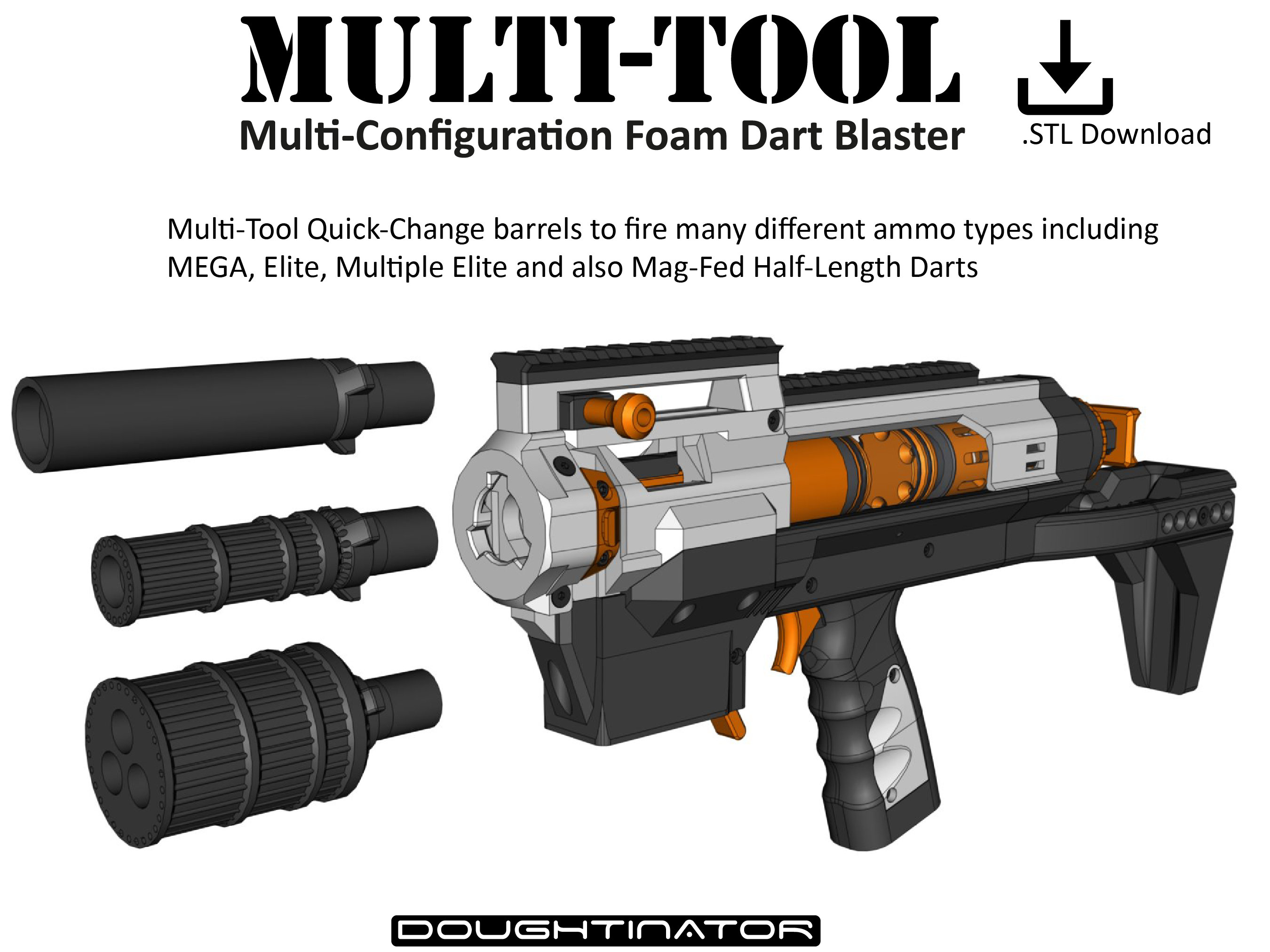 High Power 3D Printed Nerf Blaster Multitool Foam Dart Blaster