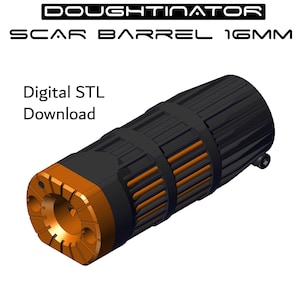 May include: A 3D printed black and orange 16mm SCAR barrel. Digital STL download.