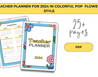 Teacher Planner for 2024 in Colorful Pop Flowers Style