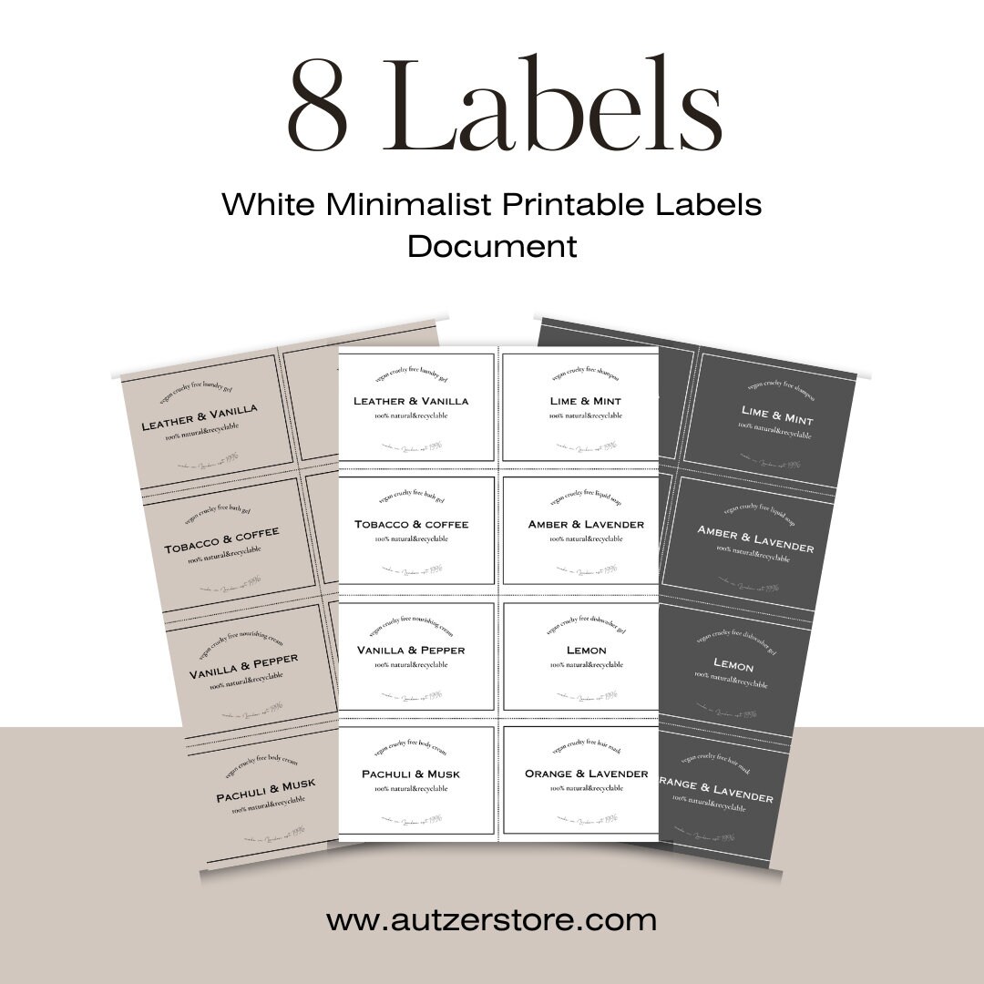 White Minimalist Printable Labels Document - Etsy