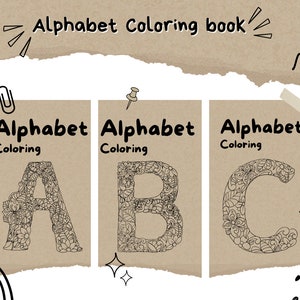Floral Alphabet Letters Coloring Pages, Printable Adult Coloring Pages, Adult Coloring A-Z, Alphabet Wall Art