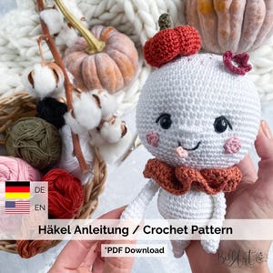 PDF Crochet Pattern Lulu the Autumn Ghost – cute Amigurumi for Autumn & Halloween – German and English / Crochet Pattern DE and EN