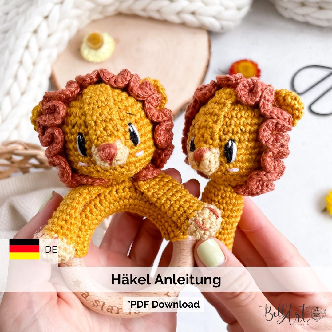 PDF Crochet Pattern Rattle Lion – Crochet Grasping Ring & Baby Toy – in ...