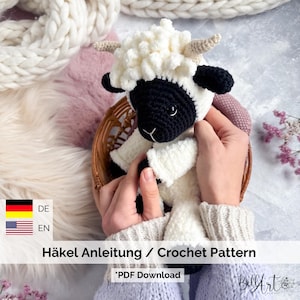 Patrón de crochet en PDF Flocke la oveja – Oveja de nariz negra amigurumi – en alemán e inglés / Patrón de crochet DE y EN