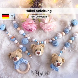 PDF Häkelanleitung Simon der Bär – Babyset, Greifring & Rassel häkeln – Auf Deutsch – Anfängerfreundlich