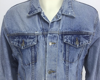 Distressed Vintage Mens Sz XL Trucker Jacket Tommy Hilfiger Blue Jean 90s Denim