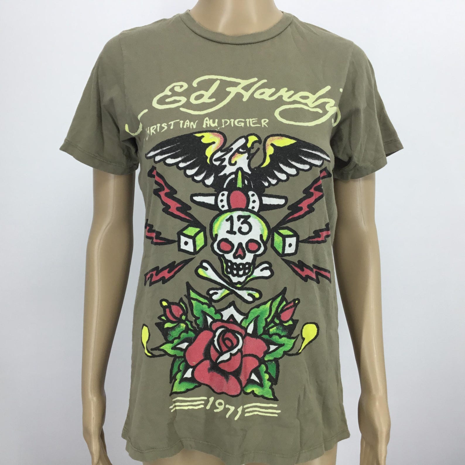 Vintage Sz S Tshirt Don Ed Hardy Christian Audigier Eagle Skull Rose ...