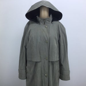 Vintage Womens Sz L Fleet Street Ltd Jacket Coat Blue Gray Suede FEEL Hooded