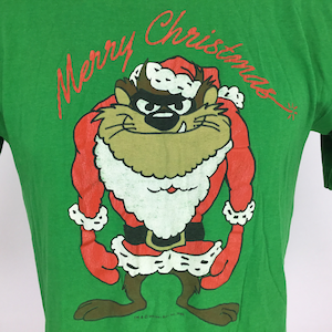1986 Vintage Sz M READ Single Stitch TShirt TAZ Tasmanian Devil Christmas