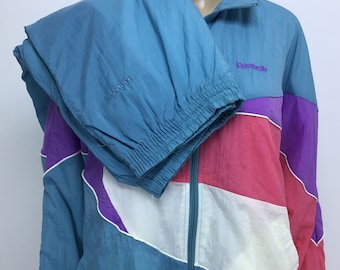 Vintage Womens Sz L Tracksuit Reebok Color Block Windbreaker Set Jacket Pants