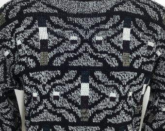 Vintage Mens Size L READ Dad Sweater Grandpa Abstract Geometric Cosby 80s 90s