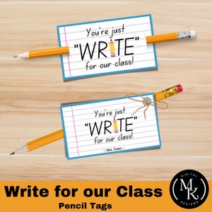 Bleistift Tags Schüler Geschenk, Back to School Treat Download, Schreiben für unsere Klasse Tag Printables