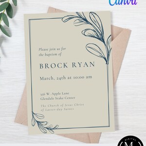 Editable Baptism Invitation, LDS Canva Template 019, Edit and Download Digital Printables