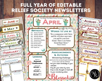 Relief Society Newsletters, Editable Newsletter for the Year, LDS Printables