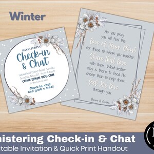 Invito e volantino per l'intervista di ministero - Inverno - Invito al check-in e alla chat della Società di Soccorso della Chiesa, modello digitale della Chiesa