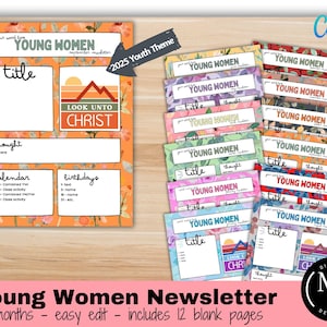 Young Women Newsletters - 2025 Theme, LDS Canva Template, Edit and Download Digital Printables, Look unto Christ