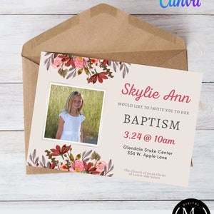 Editable Baptism Invitation, LDS Canva Template 102, Edit and Download Digital Printables