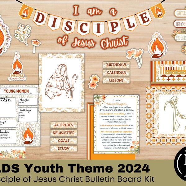 LDS Young Women Bulletin Board Printables, I am a Disciple of Jesus Christ Youth Theme 2024 Digital