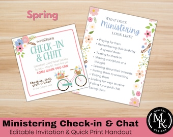 Ministering Interview Invitation and handout- Spring, Flower - LDS Relief Society Check-in & Chat invite, LDS digital Template