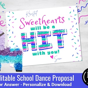 Editable School Dance proposal OR answer - PIÑATA ,  Dance or Date Custom Printables