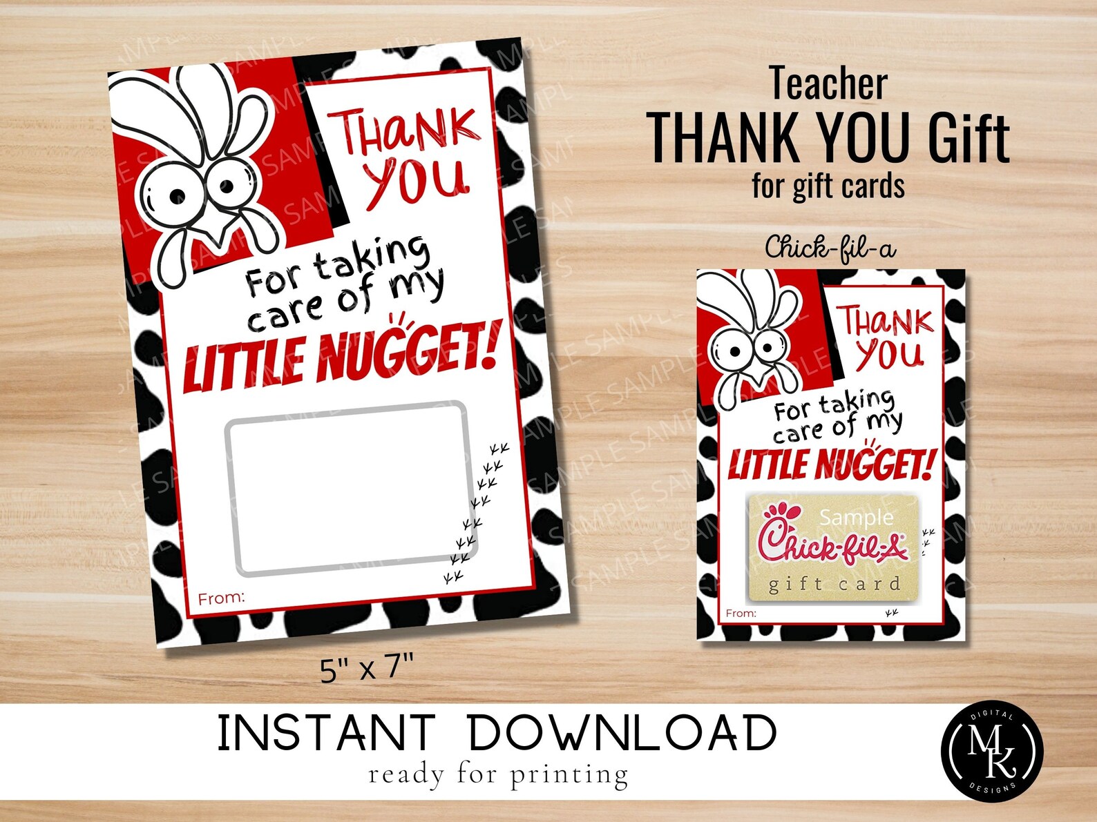 Teacher Thank You Card for Chickfila Gift Card Printable Etsy