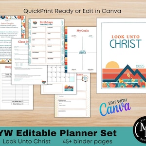 Young Women Binder Set, Editable, Quickprint, 2025 Look Unto Christ Theme Planner, D&C 6:36, LDS Youth Digital Printables