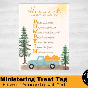 Oogst een relatie met God Bediening Treat Tag, Christian Pumpkin Poem, LDS afdrukbare download