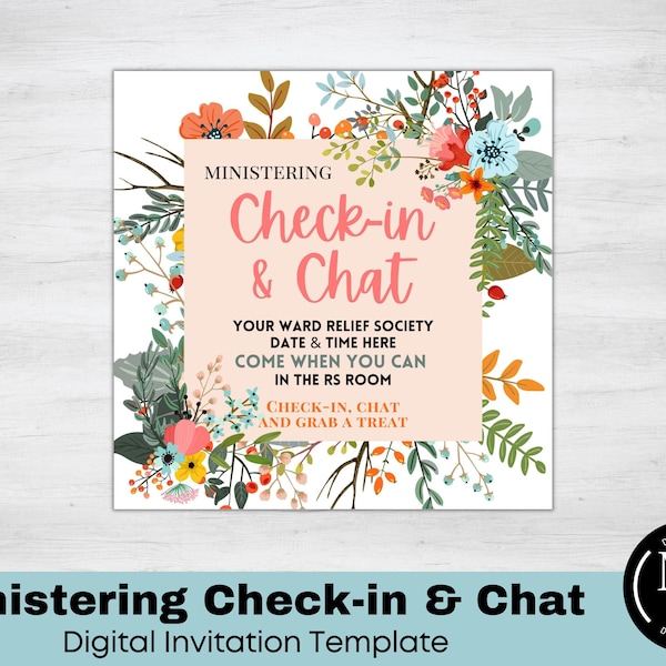Ministering Interview Invitation, Relief Society Check-in & Chat invite, LDS digital Template