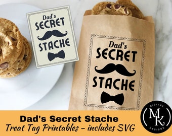 Dad's Secret Stache Treat tag and SVG design, Father's Day Gift Tag, Printables