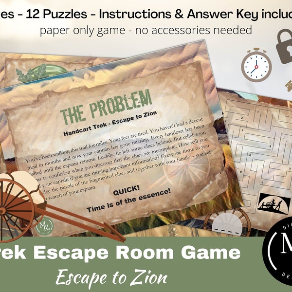 Pioneer Trek Escape Room Game, Escape to Zion, LDS Youth Printables