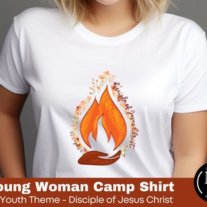 Young Women Camp Shirt - Flame, 2024 LDS Youth Theme, LDS shirts, I am a Disciple of Jesus Christ, 3 Nephi 5:13, comfy soft T-shirt