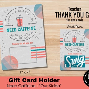 El maestro necesita cafeína Tarjeta de agradecimiento por la tarjeta de regalo de soda, regalo imprimible, tarjeta de regalo de agradecimiento al maestro imprimible
