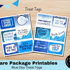 Imprimibles de tarjetas del día azul, etiquetas para animar a alguien, descargar etiquetas para tratar