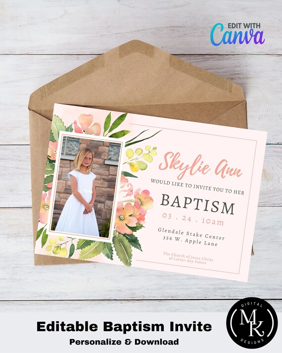 Editable Baptism Invitation LDS Canva Template 107 Edit and - Etsy
