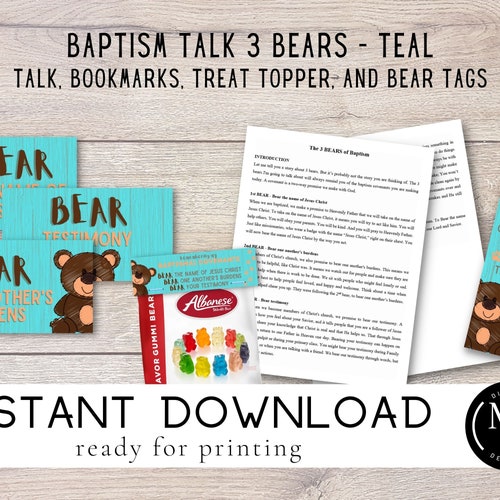 Baptism 3 Bears LDS Baptism Talk &amp; Printables Teal - Etsy