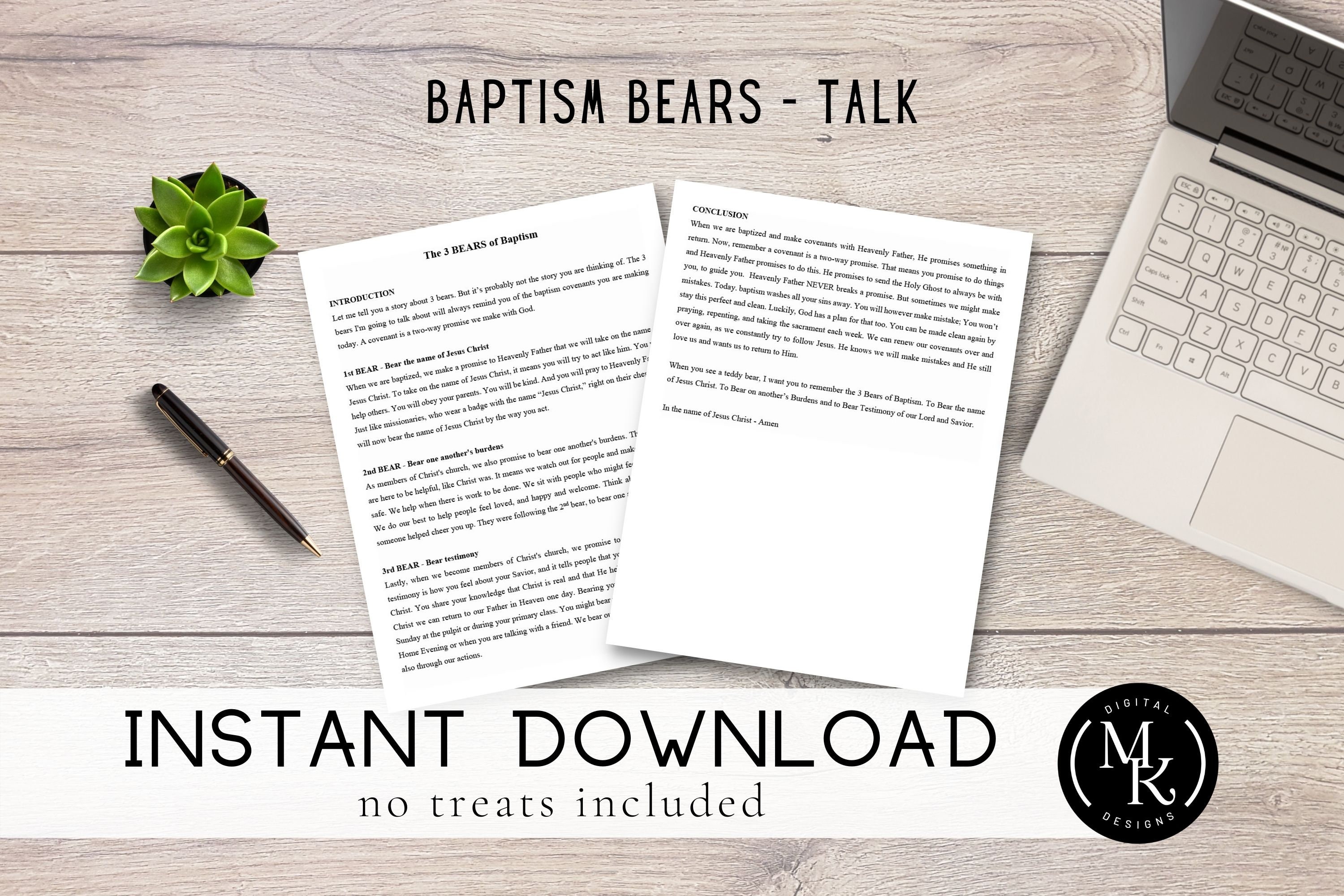 Baptism 3 Bears LDS Baptism Talk &amp; Printables Teal - Etsy