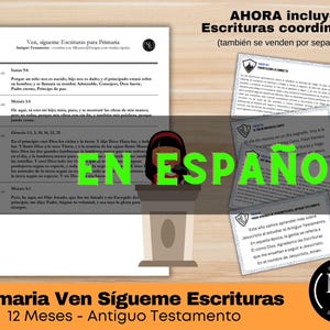 Op de afbeelding: Spaanstalig primair schriftstudie materiaal. De afbeelding bevat gedrukte pagina's met tekst, extra gecoördineerde schriftkaarten en de tekst "EN ESPAÑOL". Het product is van MK Designs.