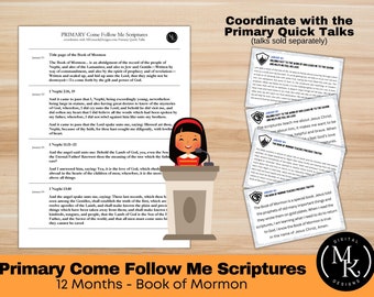 LDS Primary Come Follow Me Scriptures- 12 months, 2024 Book of Mormon, Coordinate with Quick Talks, LDS Primary Digital Printables