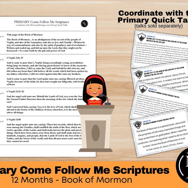 LDS Primary Come Follow Me Scriptures- 12 months, 2024 Book of Mormon, Coordinate with Quick Talks, LDS Primary Digital Printables