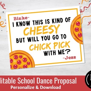 Editable School Dance Proposal - Cheesy, pizza Dance or Date Custom Printables