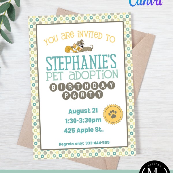 Editable Pet Adoption Party Invitation, Canva Template, Edit and Download Digital Printables