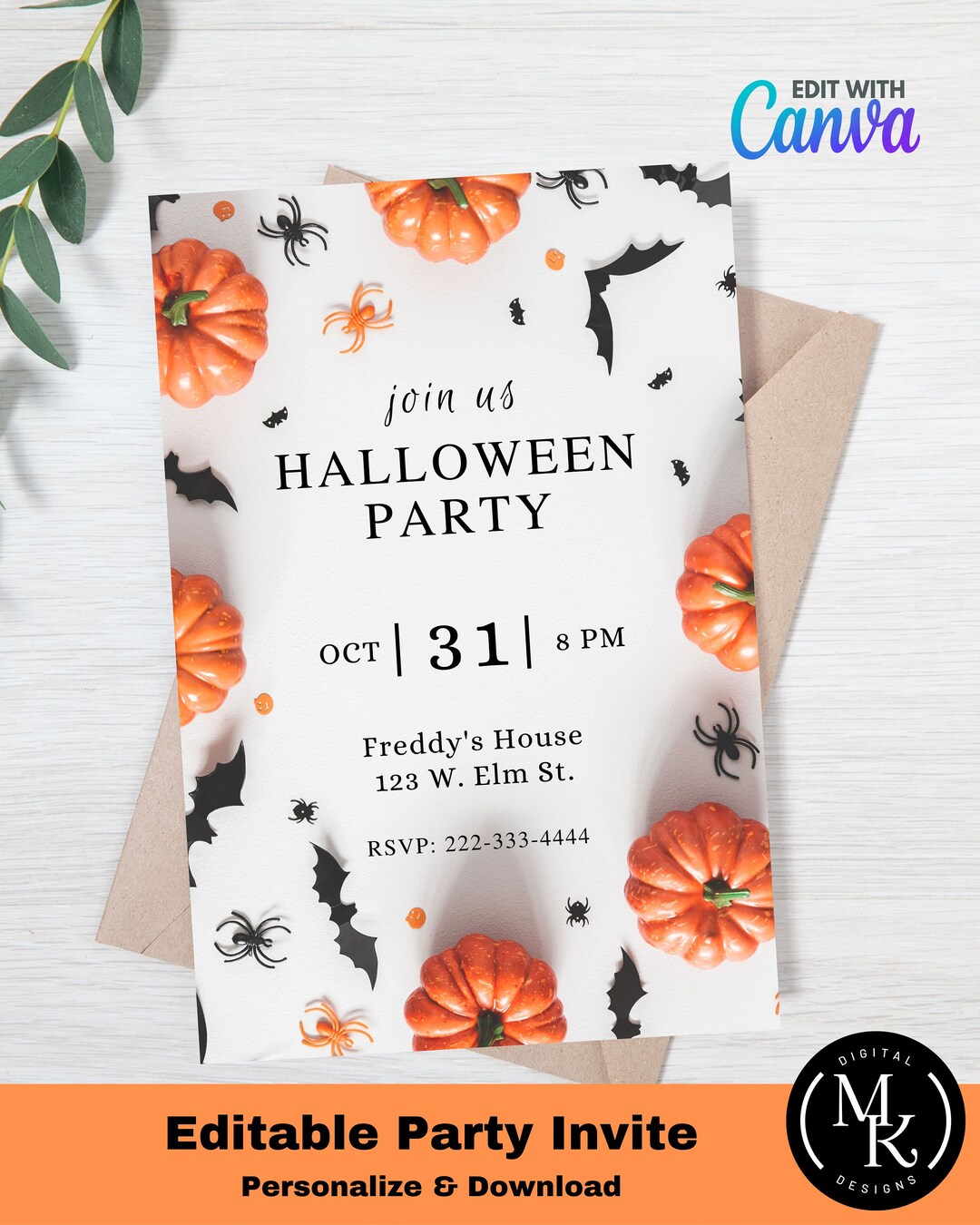 Editable Halloween Invitation, Canva Template, Edit and Download ...