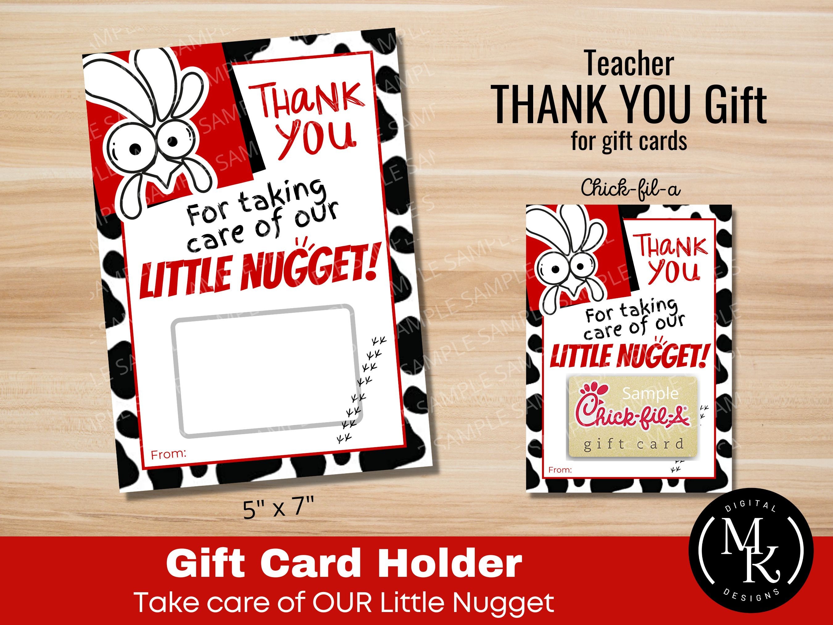 Teacher Thank You Card for Chick-fil-a Gift Card, Printable Gift