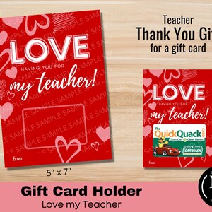 Teacher Valentine for a gift card, Printable Gift, Teacher Appreciation Gift Card Printable