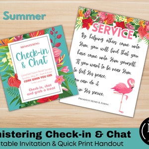 Invitación y folleto para la entrevista ministerial: verano, tropical: invitación de registro y chat de la Sociedad de Socorro SUD, plantilla digital SUD
