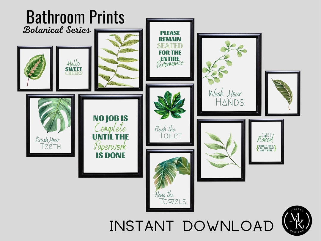 Botanical Bathroom Art Prints, Botanical Bathroom Decor, Bathroom Wall