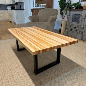 Butcher Block Wood Top Coffee Table Top With Black Metal Legs Custom Size Made In The  USA